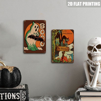 Placa Metálica Decorativa de Halloween, Divertida Placa de Pared de Estaño Vintage con Diseño de Halloween