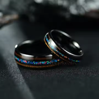 Gentdes Jewelry Anneaux dôme en carbure de tungstène 8mm Trendy Double Line KOA Wood and Crushed Opal Inlay Wedding Band for Mens Women