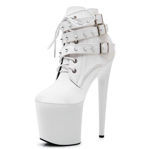 Botas de <span class=keywords><strong>Mujer</strong></span> con Tacón Fino de 20 cm, Punta Redonda, Color Negro, Otoño-Invierno 2021, Zapatos de Tacón Alto de Moda - Product Image 6