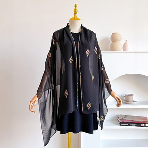 Foulard Hijab en Chiffon Uni de Luxe avec Strass pour Femme, Écharpe d'Été Douce à Bordure Lâche, Châle Prêt-à-Porter Tendance - Product Image 3