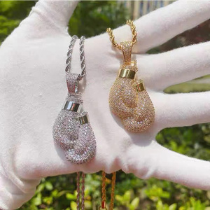 Bán Buôn Giá Hip Hop Đồ Trang Sức Người Đàn Ông Phụ Nữ 18K Mạ Vàng Iced out Zircon Kim Cương Găng Tay Đấm Bốc Mặt Dây Chuyền Chuỗi Vòng Cổ - Product Image 1