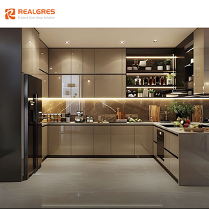 Realgres impermeabile Rta Interior Design personalizzato in legno massello di lusso Beige alto lucido moderno modulare <span class=keywords><strong>armadi</strong></span> da cucina a buon mercato prezzo - Product Image 4