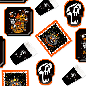 DAMAI Nouvel ensemble de vaisselle pour fête d'Halloween, éléments pirates, assiettes en papier et design tête de mort pour les fournitures d'Halloween, sert 8 invités - Product Image 2