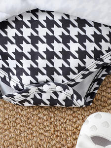 Setelan Baju Bayi Eropa Amerika Motif Houndstooth Lengan Panjang Pola Bunga <span class=keywords><strong>Ha</strong></span> Pakaian Celana Rok Kaos Kaki Hiasan Kepala ODM Tiga Lucu - Product Image 5