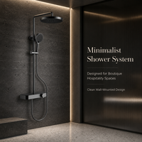 Kolom Shower Kuningan Abu-abu Modern dengan Rak Terintegrasi, Pemasangan di Dinding, Sistem Shower 3 Fungsi, dan Keran Mandi Bawah