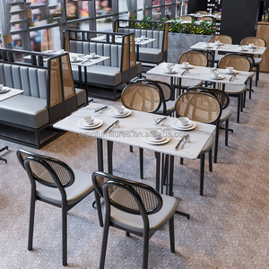 Banquette de restaurant en cuir en forme de U avec structure en bois massif, design moderne pour hôtel, salle à manger, bar à domicile - Product Image 6