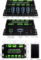 Aissmartlink WAVESHARE 4-Ch USB 3.2 Gen1 HUB, kompatibel dengan Windows Case Metal dengan dukungan Wall-Mount