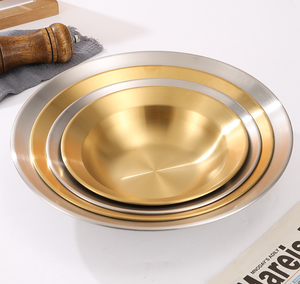 Assiette de service épaisse en acier inoxydable doré, finition métal brossé, pour pâtes, frites, légumes, restaurant, stockage alimentaire - Product Image 1