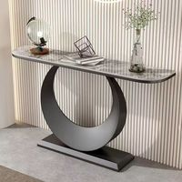 Console Extra Longue de 70,9 Pouces, Table de Canapé Noire et Or avec Plateau en Faux Marbre, Table d'Entrée Longue Moderne avec Cadre Doré