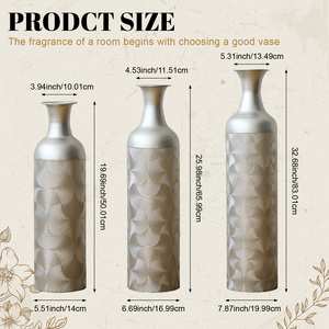 Set di 3 vasi da terra in metallo argentato con motivo a onde, cilindri alti decorativi per il soggiorno - Product Image 2