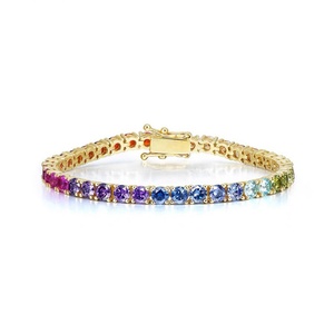 3mm-6.5mm Wide 925 <b>Silver</b> Gold Plated Rainbow Colorful CZ Diamond <b>Charm</b> <b>Bracelet</b> Chain Classic Style - Product Image 2