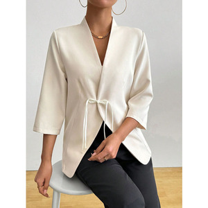 <span class=keywords><strong>Blazer</strong></span> de <span class=keywords><strong>Mujer</strong></span> con Cuello en V, Estilo Chino, Manga Tres Cuartos, Sensación de Alta Gama, Elegante y Sólido, Nueva Colección Primavera Verano 2026 - Product Image 3