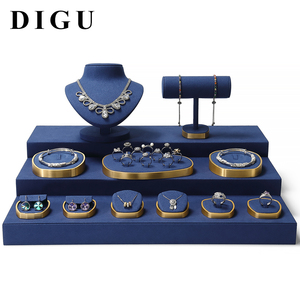 Juego de Exhibición de Joyería de Lujo Azul DIGU con Tablero de Fondo de Microfibra y Soporte de Barra en T de Metal, Bandejas Personalizables para Pulseras y Anillos - Product Image 2