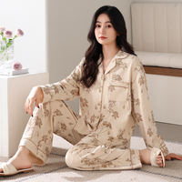 Fabricant de pyjamas en tricot à manches longues en coton pour femmes, vêtements de nuit personnalisés grande taille avec nœud en dentelle respirant pour le printemps et l'automne