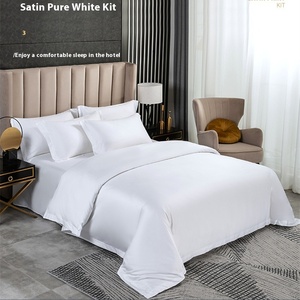 Bộ ga trải giường khách sạn năm sao 100% cotton, màu trắng tinh khiết, bốn món, gồm vỏ chăn & ga trải giường, kỹ thuật dệt, bán buôn cho nhà nghỉ - Product Image 2