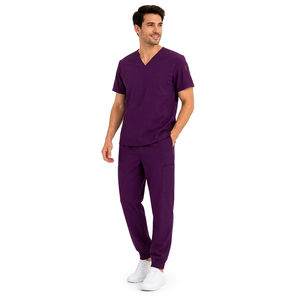 Comfortable Men's <b>Scrubs</b> <b>Set</b> V-Neck Top Jogger Cargo Pants Elastic Waist Medical Uniform Nurse Workwear Custom Wholesale - Product Image 1