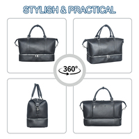 Sac de voyage vintage double couche avec fermeture éclair, grande capacité, en cuir PU, sac de week-end, sac de nuit, compartiment séparé