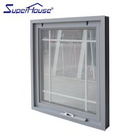 Ventana de manivela con rejilla decorativa de cristal y mosquitera extraíble, ventana superior abatible de aluminio