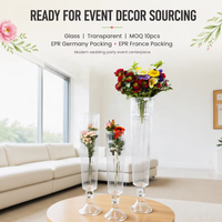 Vase Trompette Haut en Verre Transparent Côtelé pour Centre de Table de Mariage et Fêtes – Vente en Gros pour la Maison et le Salon