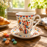 Ensemble tasse et soucoupe en porcelaine peintes à la main, motif clown de cirque, mignon, style vintage, pour café, thé, décoration de table, vaisselle