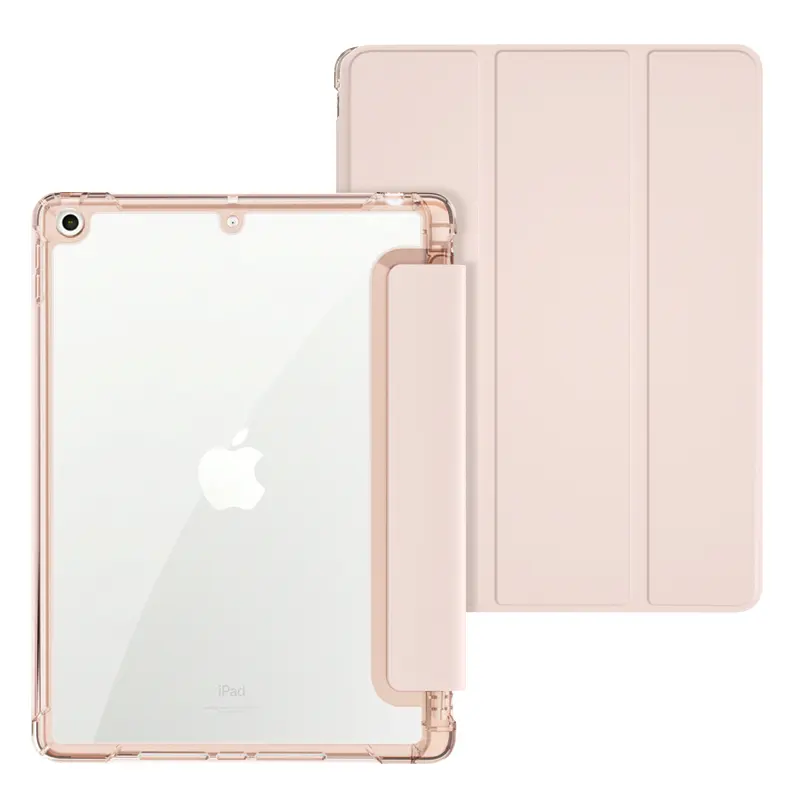 Folio Flip PU Tablet Case Leather Smart Transparent Clear PC Shell soft edge Cover for iPad 9.7 inch