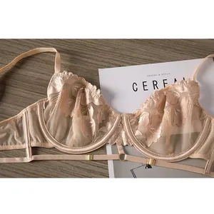 Lencería Suave de Alta Calidad para Mujer, Conjunto de Brasier y Panty de Encaje Sexy, Ultrafino, Bordado y Transparente - Product Image 3