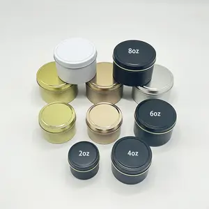Wholesale 2oz 4oz 6oz 8oz Empty Round Gold Silver Matte Black Seamless Metal Candle Tin Containers