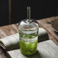 Gobelet en verre pour bar à domicile, 16 oz, mignon, avec couvercle et paille, transparent, esthétique, pour café, soda, eau, verre en cristal, tasse à café