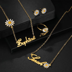 هدايا معدنية مخصصة مجموعة مجوهرات فاخرة فتاة الفضة الفولاذ المقاوم للصدأ قلادة زهرة الولادة والأقراط - Product Image 1