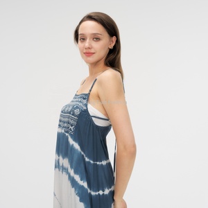 Vestido Largo Holgado Estampado con Efecto Tie-Dye y Bordado Blanco, Tirantes Ajustables, Tallas Grandes, Diseño Único Personalizado 2025 - Product Image 3