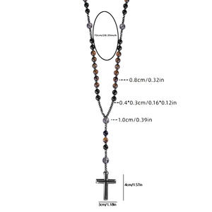 Collier <span class=keywords><strong>de</strong></span> prière catholique en perles <span class=keywords><strong>de</strong></span> pierre œil <span class=keywords><strong>de</strong></span> tigre naturelle <span class=keywords><strong>de</strong></span> 8 mm, perles nouées, pour femmes et hommes, pendentif croix en hématite, bijoux Mala - Product Image 4