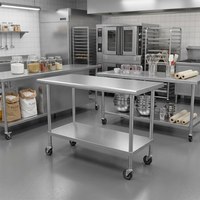 Équipement de cuisine commerciale Heavybao, table de préparation alimentaire en acier inoxydable poli avec roulettes à 4 roues, plan de travail