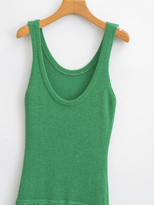 High Quality Summer Sleeveless Tank Top Solid Color Hem Tassel Knitted halter <strong>Dress</strong> - Product Image 4