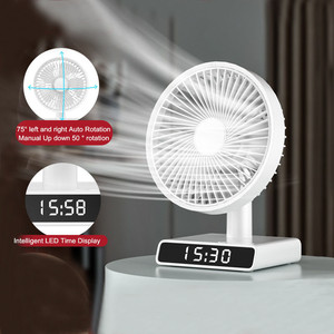 Home Office Desktop Quite Shaking Head <strong>LED</strong> Digital <strong>Clock</strong> Table <strong>Fan</strong> <strong>USB</strong> Rechargeable 4000mAh Battery Portable <strong>Fans</strong> - Product Image 2