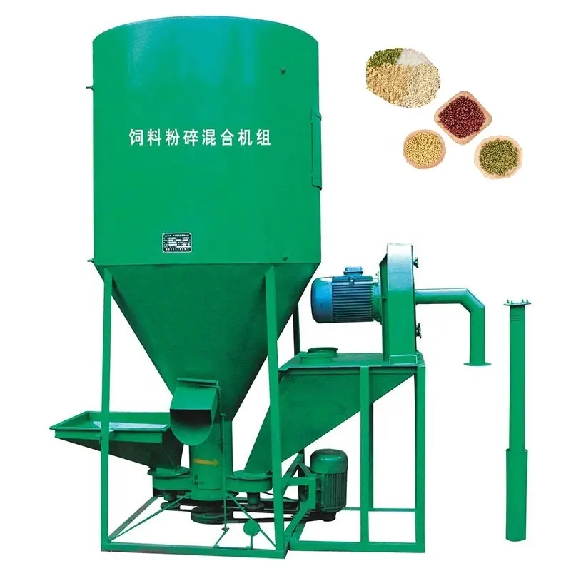 Dust free feed processing machine chicken duck sheep fish crushing and mixing integrated machine pig cattle feed grinder mixer