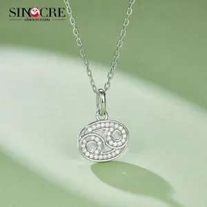 SINOCRE pengecer S925 perak Moissanite religius liontin dan rantai untuk pria 92.5 Sterling kalung Bar zodiak