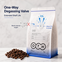 Sacs à café personnalisés en papier de riz avec valve et fermeture éclair, texture organique, fond plat, pochettes pour café 250g 500g 1kg, emballage écologique