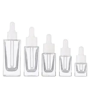 1 Unze 20 Unze Transparente quadratische Glas-Tropf flasche leer 5ml-50ml ätherisches Öl flüssige kosmetische Serum verpackung Glasflasche