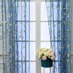 <span class=keywords><strong>Cortinas</strong></span> de ventana transparentes <span class=keywords><strong>bordadas</strong></span> florales para sala de estar país rústico gasa tul para niñas dormitorio puerta corredera de vidrio WP274 - Product Image 1