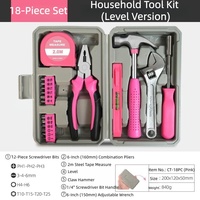 Ensemble d'outils manuels de 24 pièces en acier au carbone rose de qualité supérieure avec étui rigide, comprenant des pinces, un marteau et des tournevis, idéal pour la réparation à domicile, cadeau pour femmes