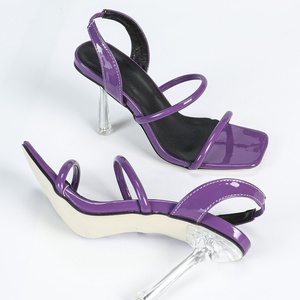 European American Cross-Border High Heel Sandals 9CM Transparent Patent Leather Thin Back Strap Large Size Square Summer Fashion - Product Image 2