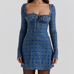 Vente en gros, OEM, ODM, nouvelle mode automne, style élégant, col carré, manches gigot, robe longue pour femmes - Product Image 1
