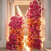 Décoration Florale de Mariage : Arche Florale Artificielle Rose Vif et Orange pour Fond de Scène
