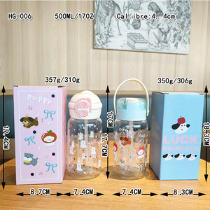 Heat Resistant Borosilicate Glass Water Bottle 500Ml With <b>Straw</b> Portable Travel <b>Cup</b> Cartoon Design Double <b>Lid</b> For Tea Brewing - Product Image 4