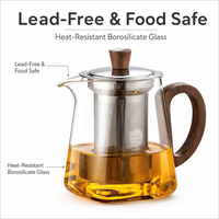 Ensemble de théière en verre alimentaire, théière en verre borosilicate de haute qualité avec filtre en acier inoxydable, couvercle en bois et poignée pour la cérémonie du thé à domicile