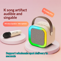 Enceinte karaoké portable K12 Mini, enceinte de fête sans fil USB, 2 microphones, son surround 360°, radio FM, batterie intégrée, carte TF