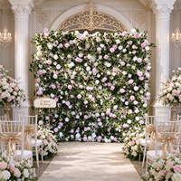 Mur de fleurs artificielles 3D avec des roses blanches et roses claires et des feuilles vertes, décoration de toile de fond pour cérémonie de mariage