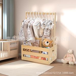 Wooden children's clothing storage box, household storage box, wooden hanging baby <b>wardrobe</b>, gift and toy storage rack - Product Image 4