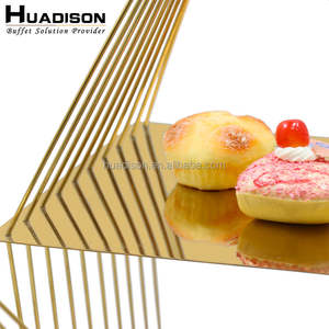 Huadison büfe ekipmanları kek ekran standları ayakta kuş kafesi şekli büfe meyve 2/3 katlı demir toptan altın kek standı - Product Image 4