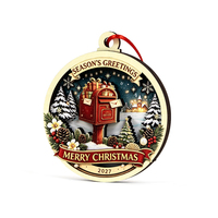 Ornamen Natal Kayu 3D Berlapis dengan Cetak UV Desain Santa Mailbox Sleigh, Dekorasi Gantung Pohon Natal, Liontin Kayu Liburan Kustom